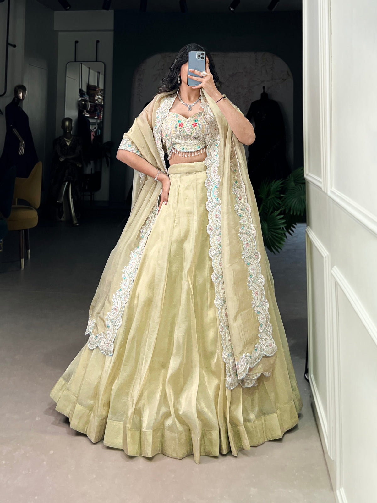 Latest Gold Crush Sequence Thread Lehenga Choli
