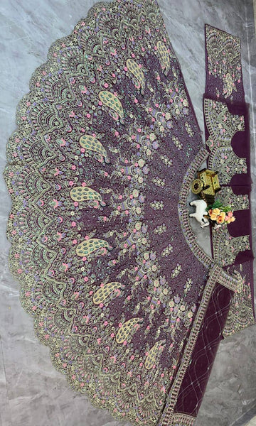 Wine Color Soft Net Sequence Work Lehenga Choli