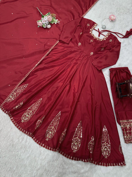 Latest Maroon Color Natural Crep Sequence Salwar Suit