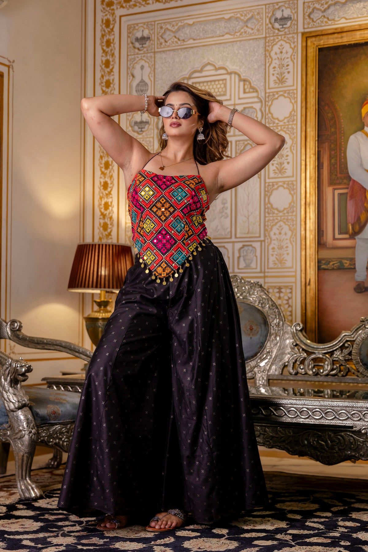 Latest Black Color Banglori Silk Mirror Top Plazo