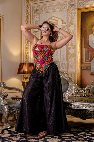 Latest Black Color Banglori Silk Mirror Top Plazo