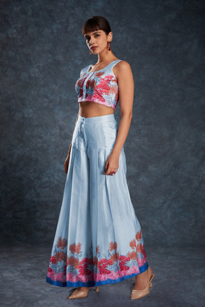 Blue Color Satin Printed Co-Ord Set
