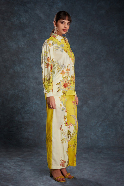 Yellow Color Printed Linen Co-ord Set