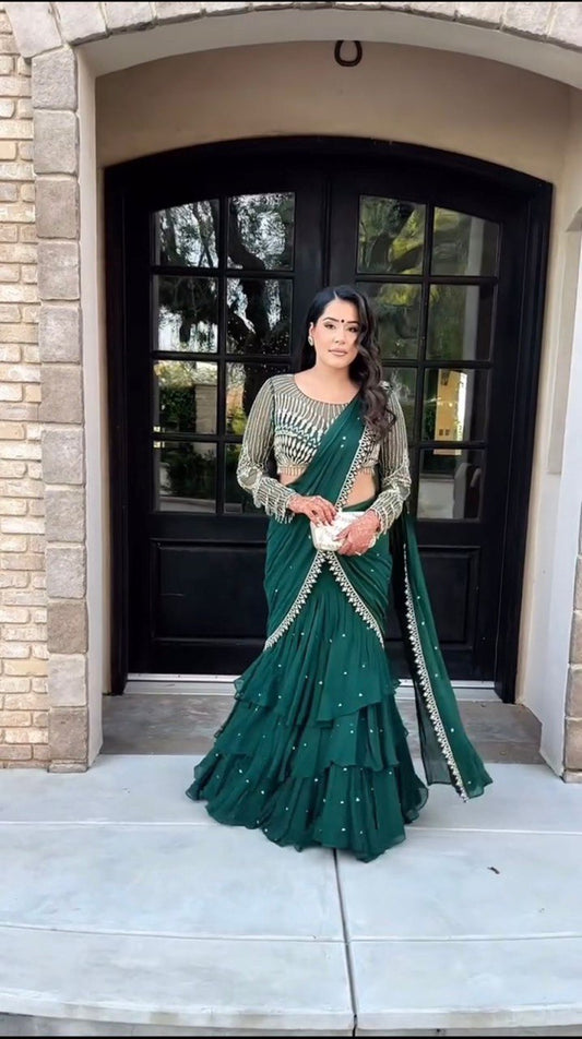 Latest Green Color Georgette Lehenga Saree