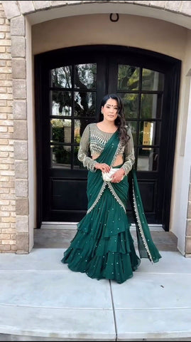 Latest Green Color Georgette Lehenga Saree