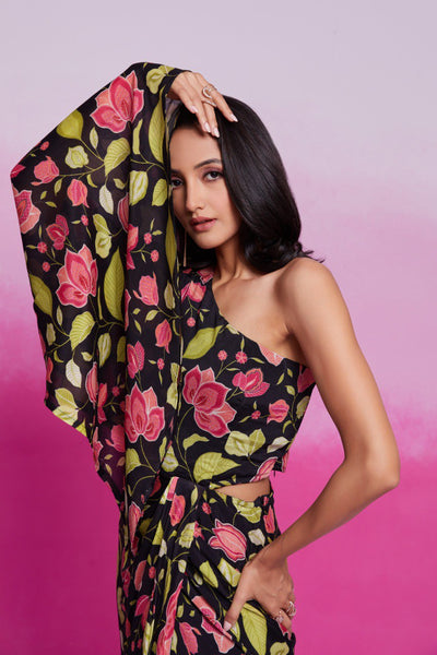 Black Color Chinon Silk Printed Co-Ord Set