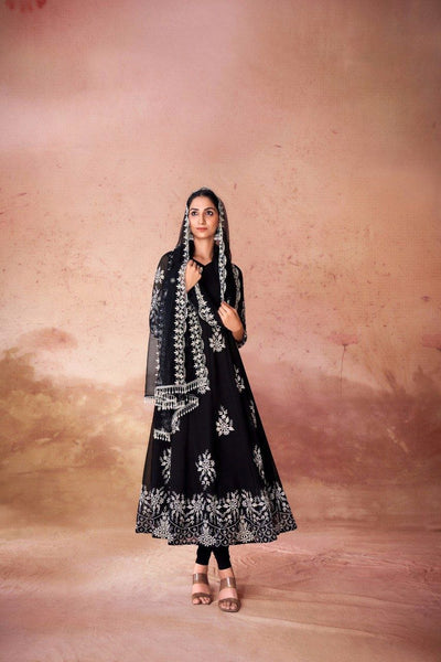 Black Color Georgette Printed Salwar Suit