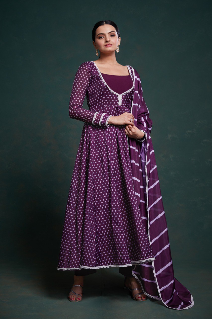 Violet Color Organza Digital Printed Gown Dupatta Pant
