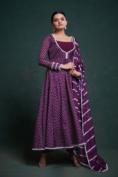 Violet Color Organza Digital Printed Gown Dupatta Pant