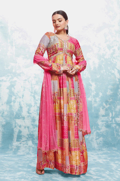 Latest Pink Color Cotton Printed Gown Dupatta