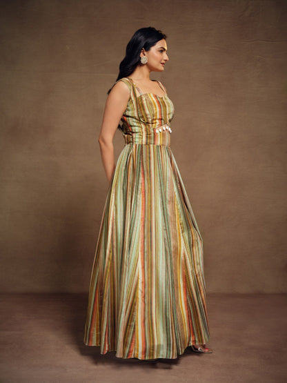 Green Color Slit Cut Gown