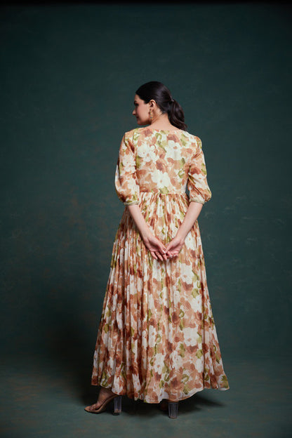 Party Wear Cream Color Chiffon Gown