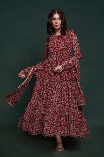 Maroon Color Georgette Printed Gown