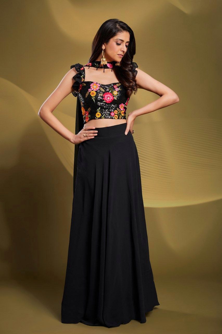 Black Color Georgette Ready to wear Lehenga Choli