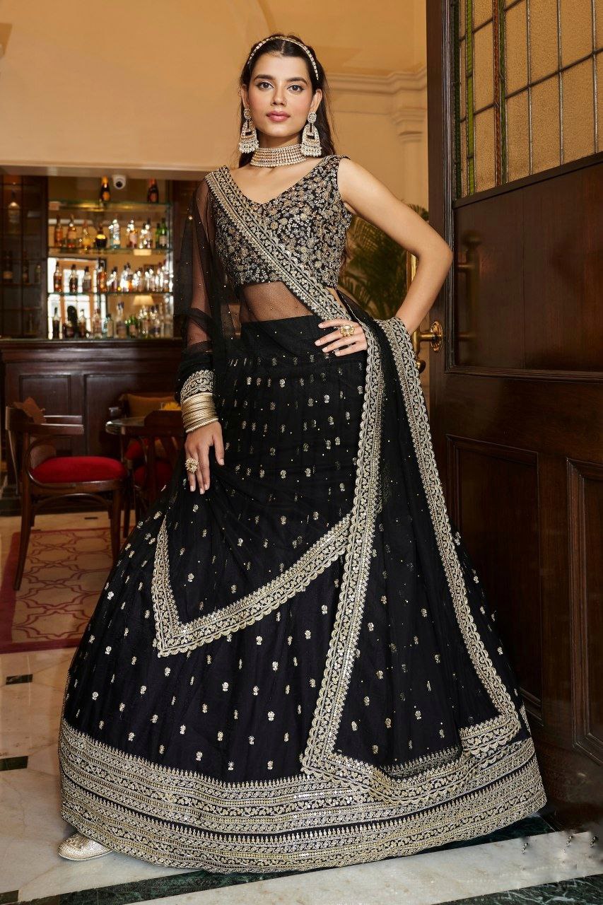 Latest Black Net Sequence Lehenga Choli