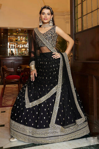 Latest Black Net Sequence Lehenga Choli