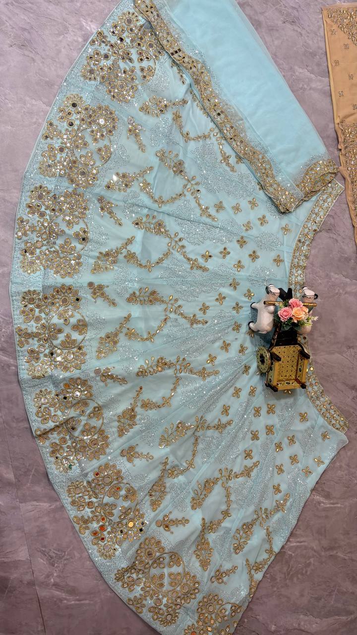 Skyblue Net Lehenga Choli For Women