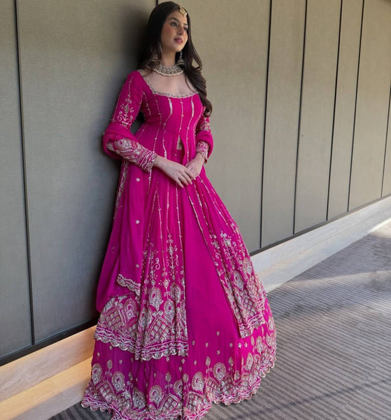Pink Georgette Sequence Indo Western Lehenga