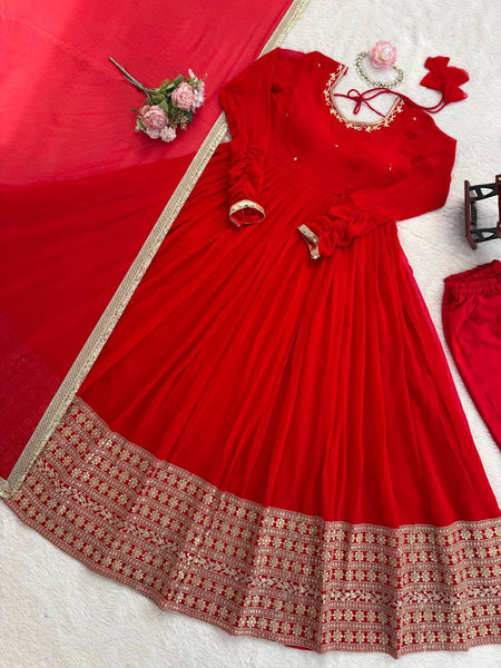 Designer Georgette Anarkali Suit with Pant & Dupatta | Wedding & Festive Collection