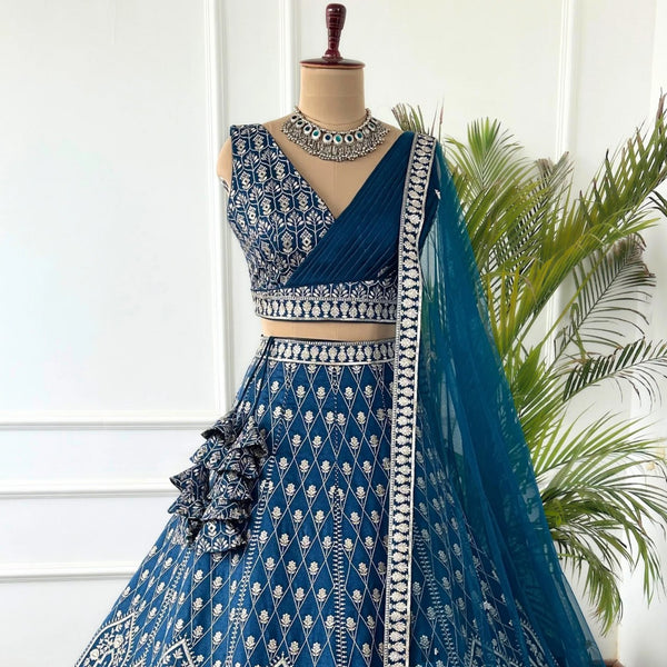 Wedding Wear Blue Color Georgette Lehenga Choli