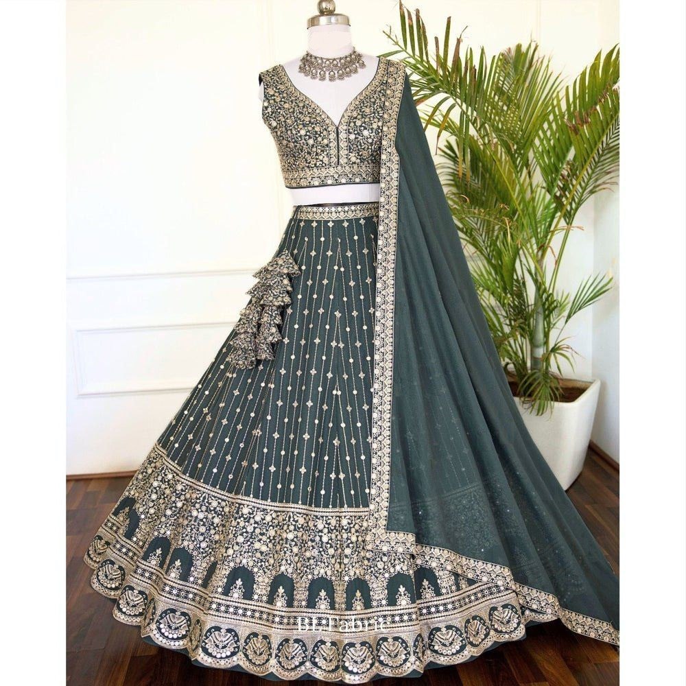 Grey Color Georgette Embroidery Lehenga Choli