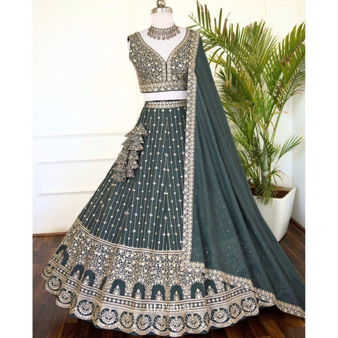 Grey Color Georgette Embroidery Lehenga Choli
