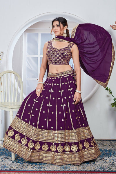 Wine Color Georgette Embroidery Lehenga Choli