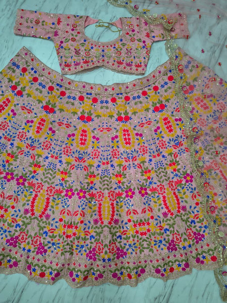 Premium Faux Georgette Embroidered Lehenga Choli With Sequins Work, Heavy Cancan & Net Dupatta – Wedding & Party Wear