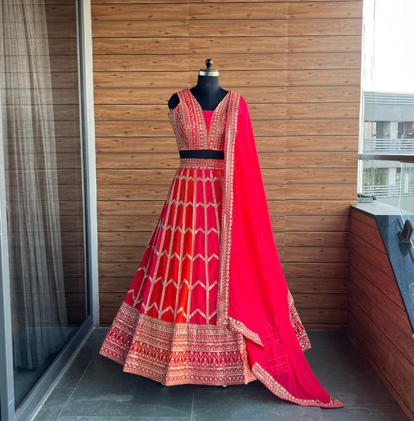 Red Color Georgette Sequence Lehenga Choli