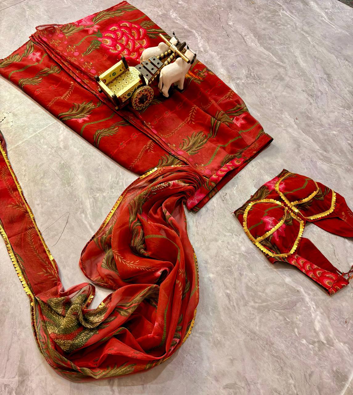 Velvet Peal Work ready to wear Saree