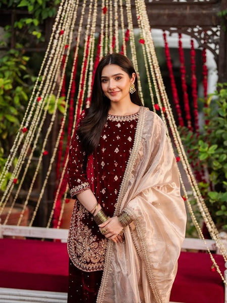 Velvet Pearl Work Plazo Suit