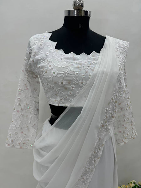 Elegant Faux Georgette Embroidered Lehenga saree Choli Set