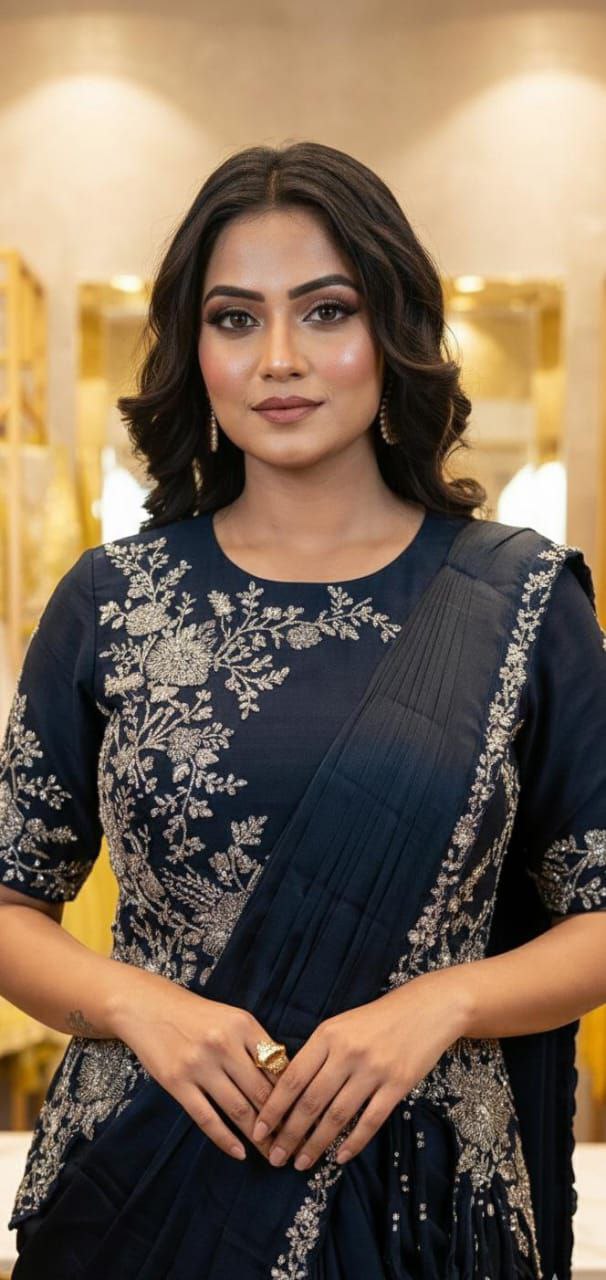 Ready to wear chinon silk saree