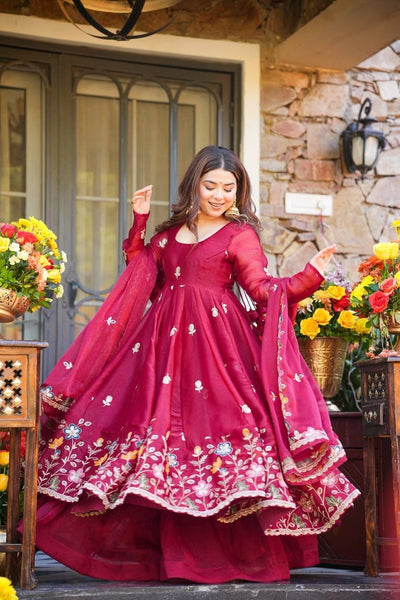 Anarkali Silk Gown Plazo Dupatta