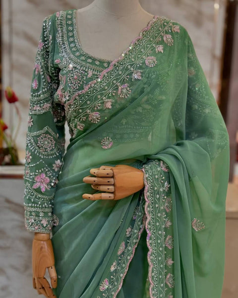 Sea Green Georgette Saree Blouse