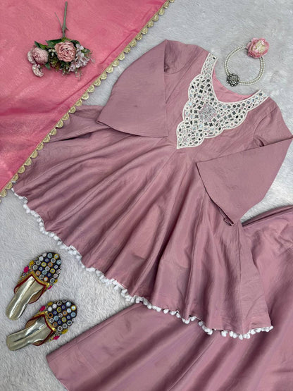 Elegant Cosmos Silk Plazzo Set with Real Mirror Work
