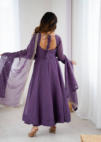 Crunchy Silk Anarkali Suit with Fancy Embroidery