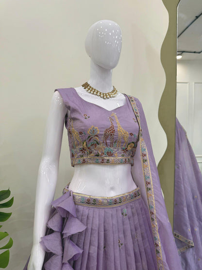 Premium Gold Crush Silk Lehenga Choli with Sequin & Thread Embroidery