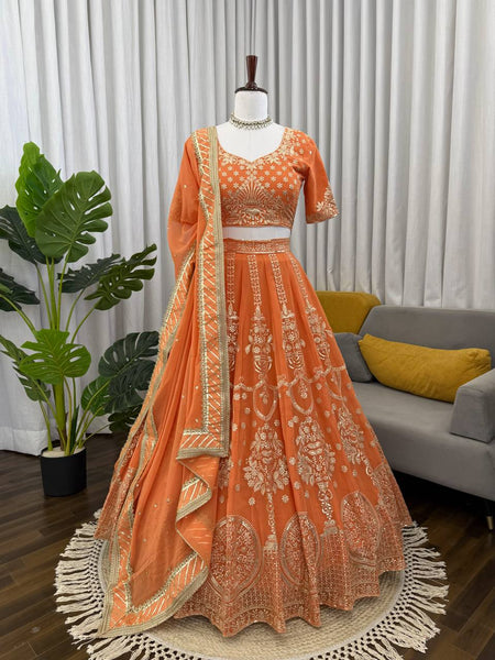 Orange Color Georgette Thread Lehenga Choli