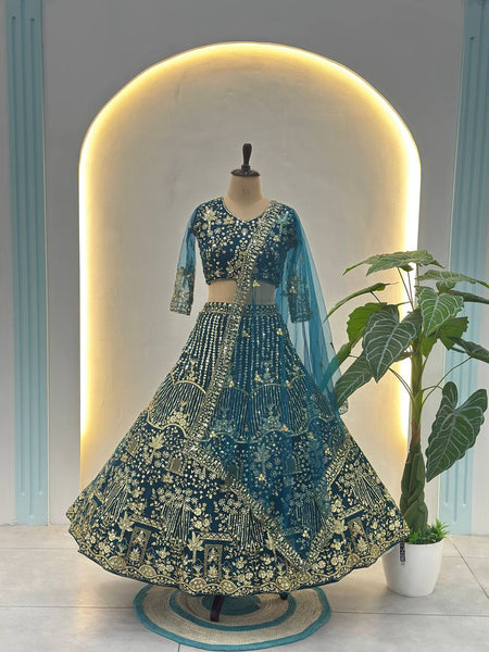 Elegant Sequins & Coding Embroidered Butterfly Net Lehenga Choli Set