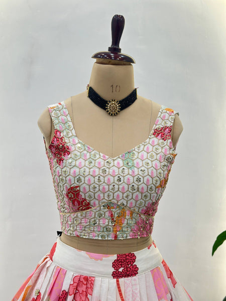 Elegant Chinon Silk Digital Print Lehenga Choli with Sequins Work