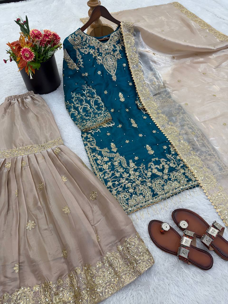 Silk Embroidered Sharara Set