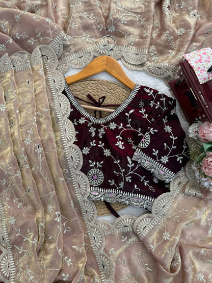 Exquisite Heavy Fendy Silk Saree with Intricate Thread & Sequence Work