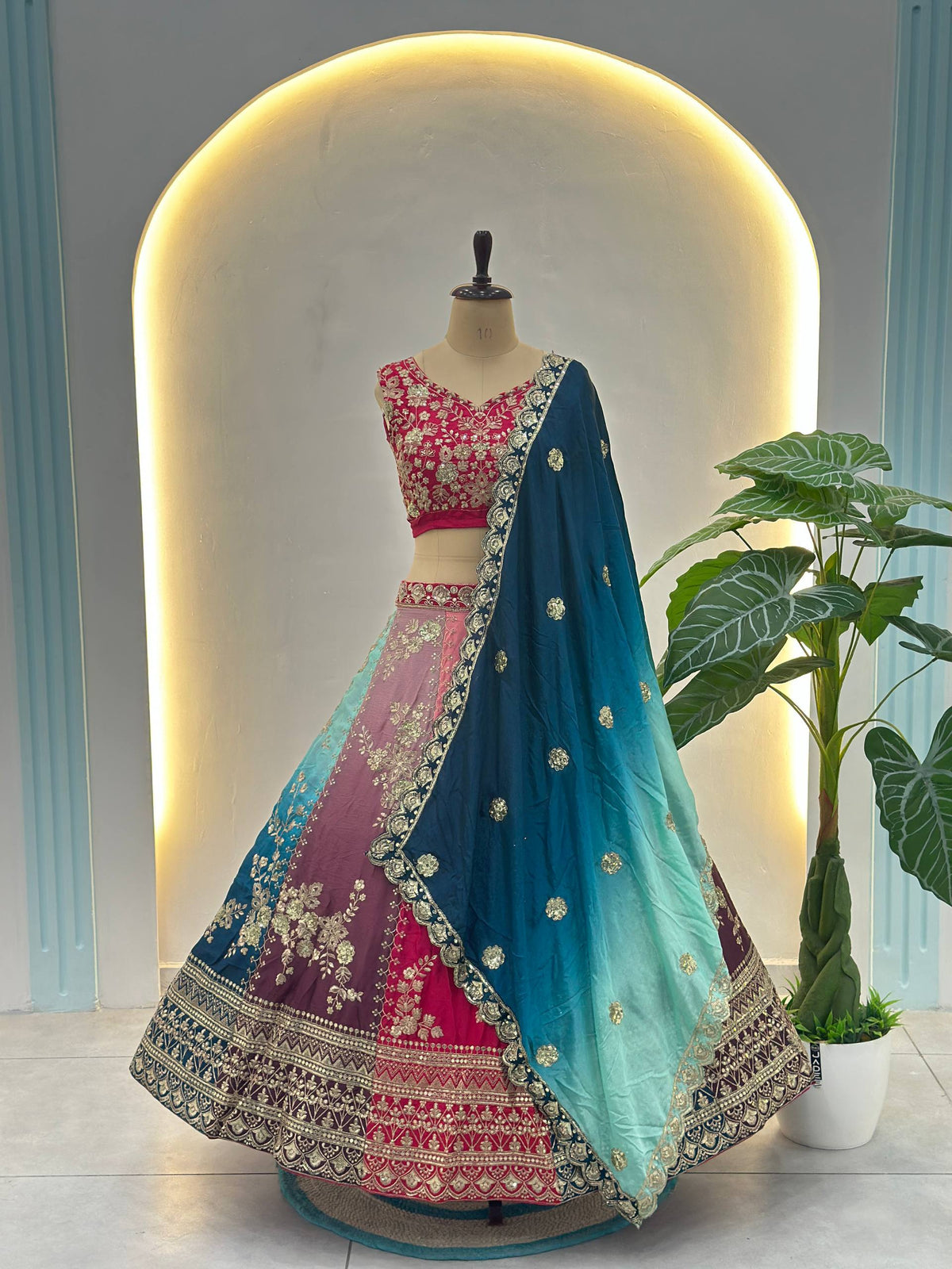 Radiant Chinon Silk Embroidered Lehenga Choli Set – Traditional Elegance