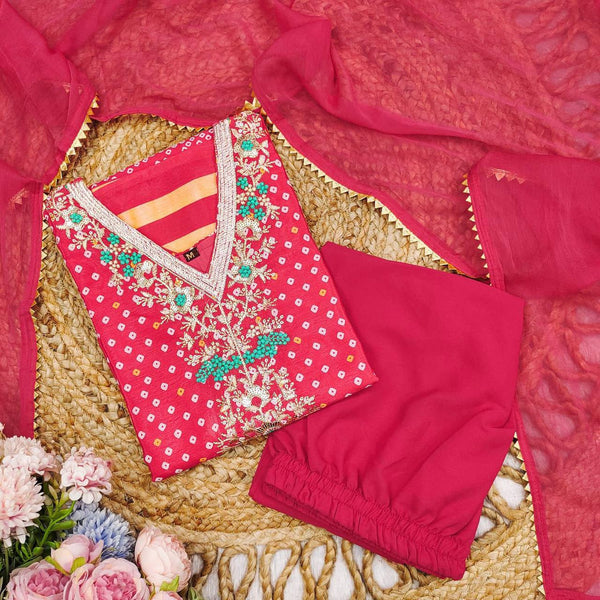 Bandhani Print Chinon Salwar Kameez Set