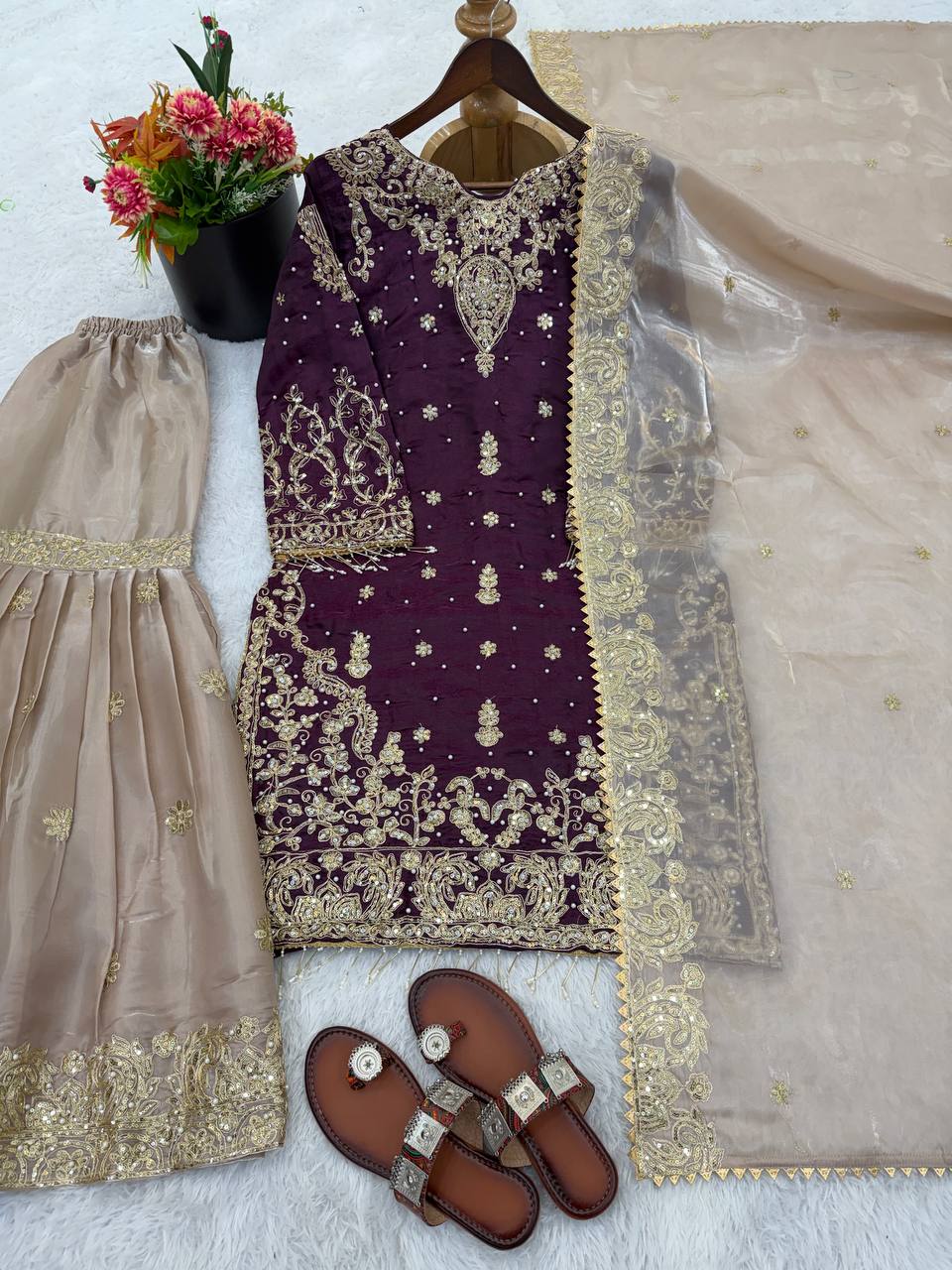 Heavy GMY Silk Embroidered Sharara Suit Set