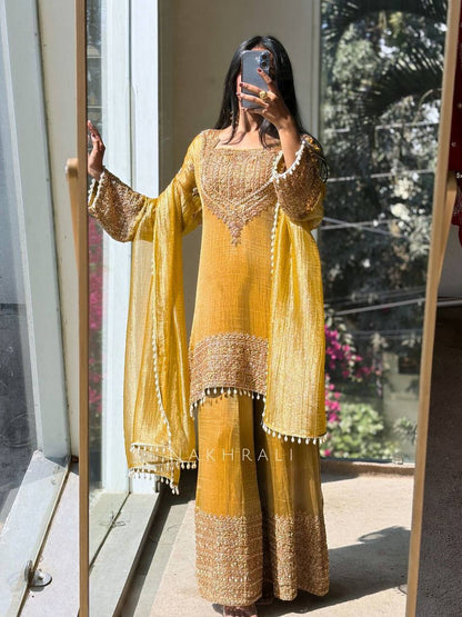 Fendy Silk Embroidered Sharara Set