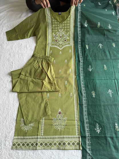 Pista Green Hand Block Printed Pure Cotton Suit Set