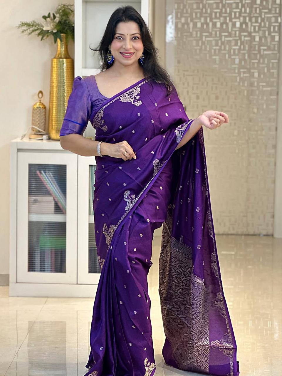 Soft Banarasi Silk Saree | Rich Jacquard Weaving &amp; Golden Zari