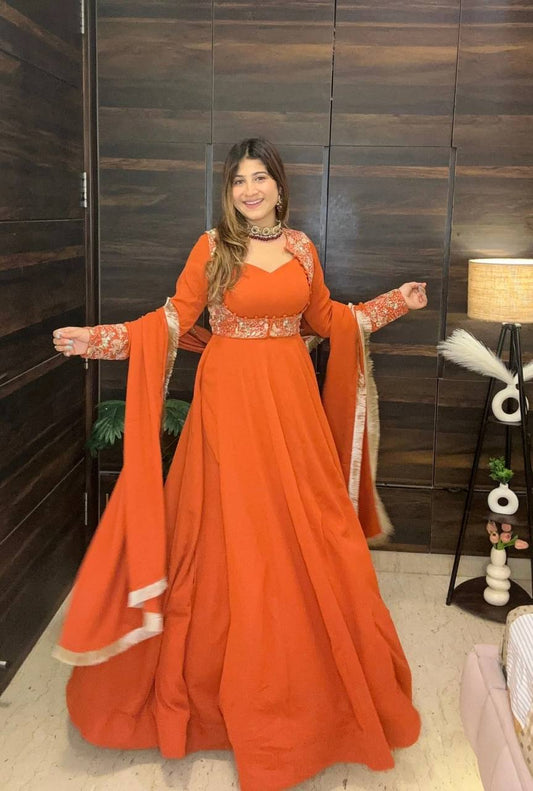 Designer Maxi Anarkali Suit with Embroidered Koti (Jacket)